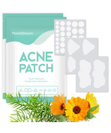 Mandabloom Acne Patch Pimple Patch 6 Sizes 208 Dot & Nose & T-Zone Patches Acne Absorbing Cover Patch Acne Patches for Face Chin or Body Acne Treatment with Tea Tree & Calendula Oil - 2 Pack