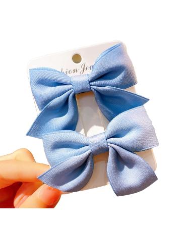 KERTFGOKU Hair Bows Clips for Girls Baby Hair Clips Cotton 2 PCS Hair Ribbon Non Slip For Infant Hair Accessories for Baby Girls Toddler Kids(Light Blue)