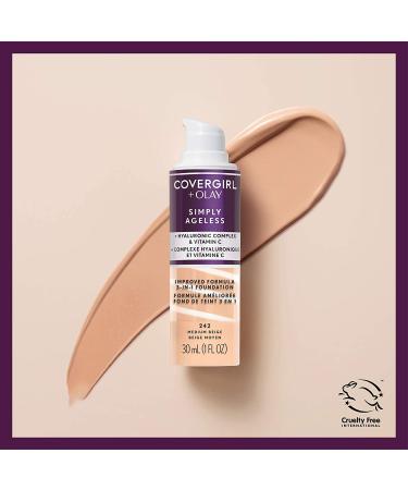 Covergirl Olay Simply Ageless 3-in-1 Foundation 250 Creamy Beige - 1 fl oz (30 ml) | Anti-Aging, Hydrating Makeup - Buy Online on GoSupps.com
