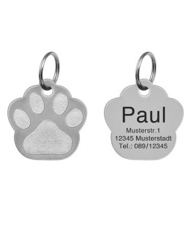 Paw Dog brand made of stainless steel with engraving i Address trailer available in 2 sizes i animal brand for dogs including key ring - stainless steel standard 33x35mm silver