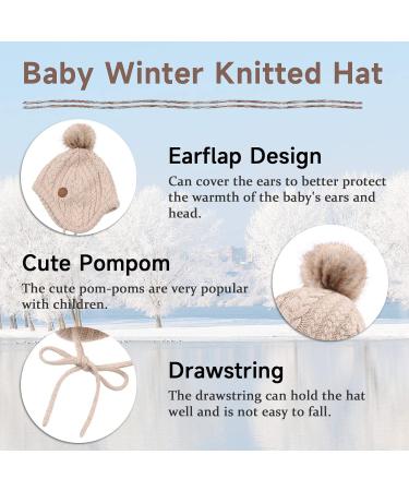 XIAOHAWANG Winter Baby Hat with Velvet Lining and Pompom | Toddler Kids Beanie for Girls and Boys 6-18 Months - Beige - Buy Online on GoSupps.com