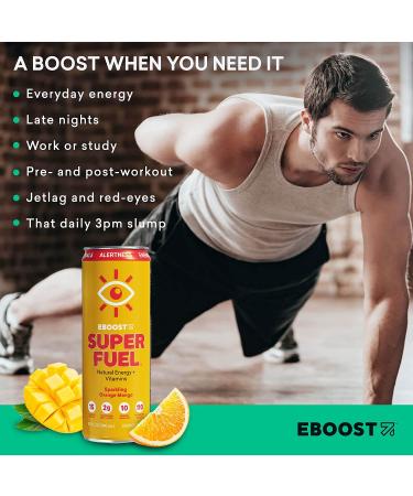 EBOOST Super Fuel Natural Energy Drink - Orange Mango 12 Pack - 11.5 Fl Oz - With Natural Caffeine and Electrolytes - Buy Online on GoSupps.com