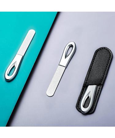 Stainless Steel Nail Files Set with Leather Case - Double Sided Grit Diamond Fingernail File for Natural Nails - Non Slip Handle, Metal File Emery Boards (Black) - Buy Online on GoSupps.com
