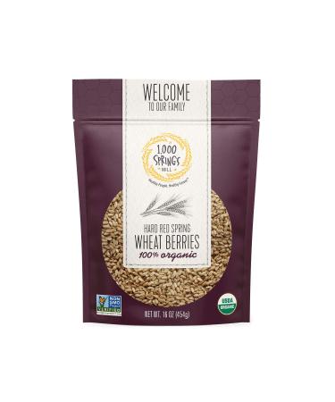1000 Springs Mill - Organic Hard Red Spring Wheat Berries | Used for Cereals and Salads, Whole Wheat Bread, Fresh Flour, Sprouting Seeds | Bulk Dried Grain | Resealable Bag | 16oz (Pack of 1) 16 Ounce (Pack of 1)