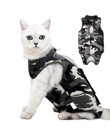 Cat recovery suit camouflage recovery suit cat surgical recreational suit cat body after op cone e collar alternative clothing after surgery for cats pets (l)