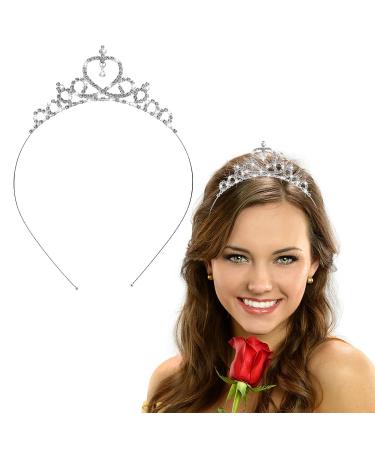 Silver Princess Crown Crystal Sash Tiara Headband for Women & Girls - Wedding & Birthday Hair Accessory - Buy Online on GoSupps.com