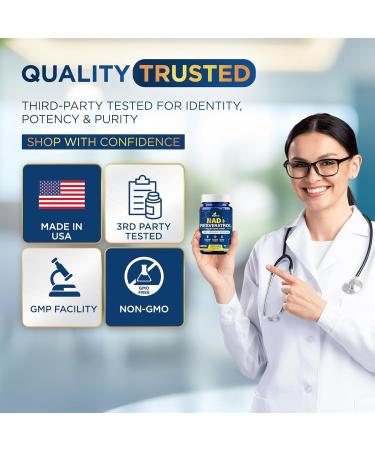 Anyglory NAD+ Supplement with 500mg NR, Resveratrol, CoQ10, PQQ- 5-in-1 NAD Formula |NMN Supplement Alternative|NAD Resveratrol Support Cellular Energy & Healthy Aging-Made in USA-60 Capsules - Buy Online on GoSupps.com