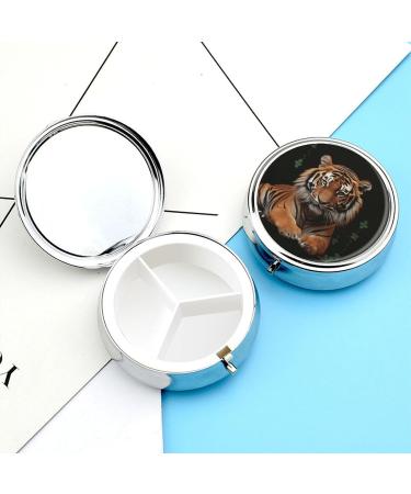Round Tiger Print Pill Box | 3 Compartment Metal Pill Organizer | Portable Decorative Medicine Case - Buy Online on GoSupps.com