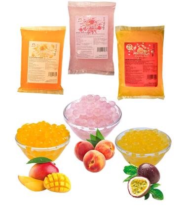 Bubble tea popping boba mix - 3 x 600g pack boba fruit beads - nature & gluten -free boba pearls - mango+peach+maracuja mango+peach+maracuy pack with 3
