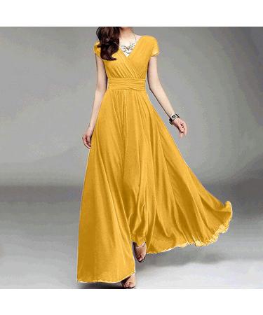 UIKMN Women's Party Dress Cap Sleeve V Neck Chiffon Wrap Gown - Yellow (5XL) - Buy Online on GoSupps.com