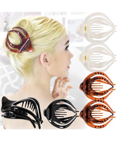 RC ROCHE ORNAMENT 6 Pcs Womens Clutcher Cute Curvaceous Hollow Banyan Leaf French Eyelet Lightweight Strong Firm Claw Clamp Comb Premium Fashion Accessory Hair Clip Medium Clear Brown and Black Medium (Pack of 6) Clear ...