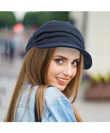 ColorSun Women's Soft Cotton Newsboy Cabbie Cap Beret Hat in Navy Blue - Stylish Painter Visor Baseball Cap - Buy Online on GoSupps.com