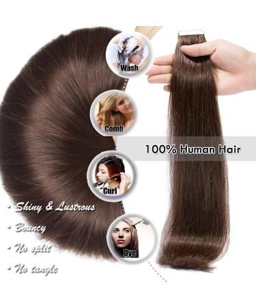Elailite Tape in Hair Extensions - Real Hair Adhesive 20 Pieces 55cm 50g #02 Dark Brown - Buy Online on GoSupps.com