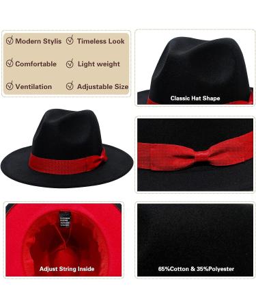 Kalerona Wide Brim Fedora Hat for Men - Unisex Two Tone Design - D-black+red - Size Medium-Large - Buy Online on GoSupps.com