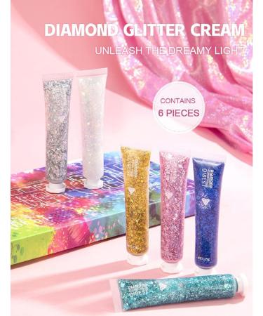 RoseFlower 6 Colours Face Gel Glitter Body Gel Festival Glitter Cosmetic Face Hair Nails Eyes Bling Sequins Makeup Sequins Liquid Eyeshadow Christmas Halloween Makeup Mermaid Powder Shiny Flakes #1 - Buy Online on GoSupps.com