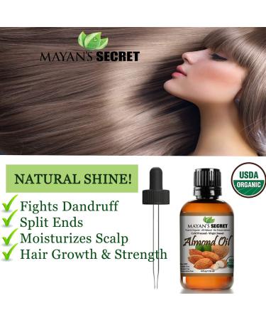 Mayan's Secret 100% Organic Sweet Almond Oil - Cold Pressed Pure Essential Oil for Skin Hair & Face (4 fl. oz.) - Best for Natural Beauty - Buy Online on GoSupps.com
