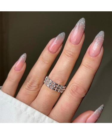 24Pcs/Set Press On Nails Pink Gradient Starry Sky Fake Nail Patch Long False Nails Acrylic Fake Nails Full Cover Nails Tips Artificial Finger Manicure Press on nails for Women and Girls