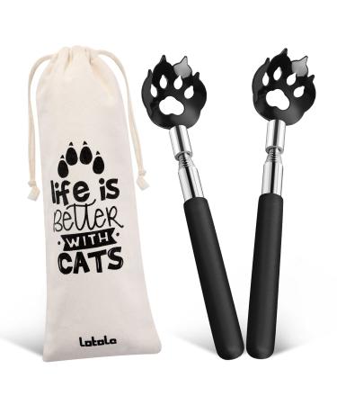 LotoLe 2-Pack Cat Paw Back Scratcher, Telescoping Metal Back Scratcher for Women Men Adults, Extend up to 32 inch with Canvas Gift Bag (Black)