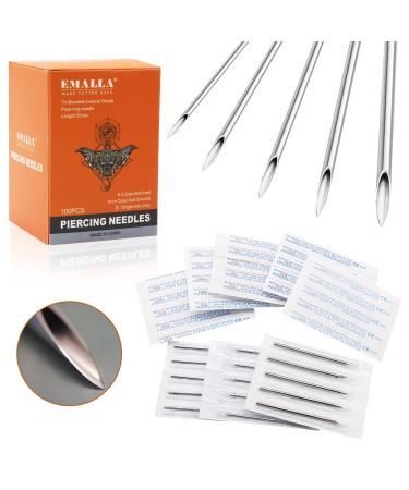 EMALLA 50PCS Sterile Stainless Steel Disposable Piercing Needles for Ear, Nose, Eyebrow, Lip, Navel - Mixed 12G, 14G, 16G, 18G, 20G Hollow Needles YN-50pcs