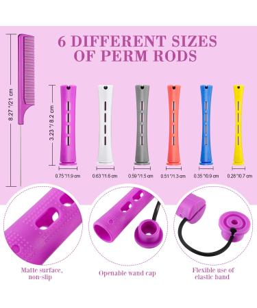 60-Piece Hair Perm Rods Set with Tail Comb - Plastic Perming Rods in 6 Sizes for Hair Curling and Styling - Buy Online on GoSupps.com