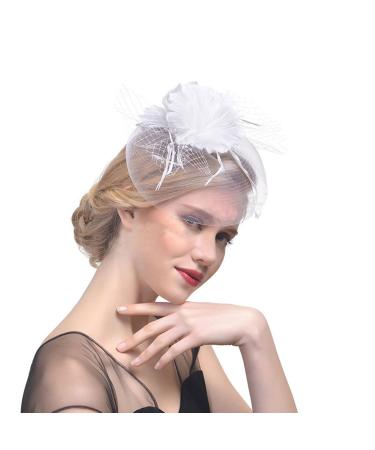 Jintn ladies spring fascinator hat with hair clip pate flowers mesh ligaments headdress party headwear hair accessories wedding hat headband headgear for party church wedding white unit size