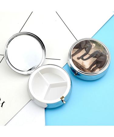 Round Pill Box with Elephants | 3 Compartment Decorative Medicine Organizer | Portable Metal Pocket Pill Case - Style-8 - Buy Online on GoSupps.com