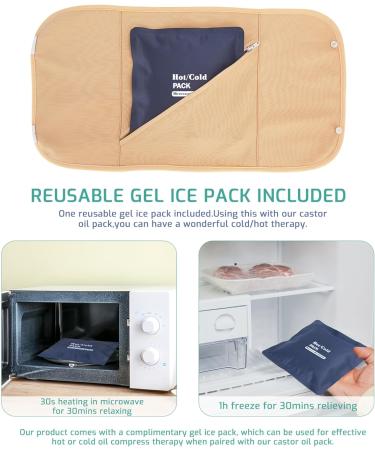 Luojuny Organic Cotton Castor Oil Pack for Liver Detox | Reusable Oversize Compress with Adjustable Straps | Gastrointestinal Wrap Set in Khaki - Buy Online on GoSupps.com
