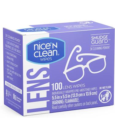 Nice 'n Clean SmudgeGuard Lens Cleaning Wipes - 100 Pre-Moistened Individually Wrapped Wipes - Non-Scratching & Non-Streaking - Safe for Eyeglasses, Goggles, and Camera Lens - 100 Count Pack (Anti-Fog) - Buy Online on GoSupps.com