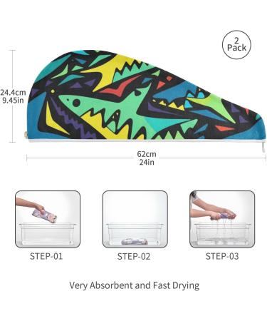 Abstract Sharks Hair Towel 2 Pack | Super Absorbent Quick Dry Hair Turbans for Women & Girls - Buy Online on GoSupps.com
