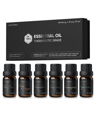 Top 6 Aromatherapy Oils Set-6 Pack 10ml (Eucalyptus Lavender Lemon Grass Sweet Orange Peppermint Tea Tree) - 0.34 Fl.Oz x 6 Oil Set 0.34 Fl Oz (Pack of 6)
