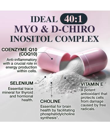 Myo-inositol & D-chiro Inositol Supplement for Women - Ideal 40:1 Ratio Complex for Fertility Hormonal Balance Menstrual Cycle & Ovarian Health Support with CoQ10 Choline & Selenium - 120 Capsules 120 Count (Pack of 1) - Buy Online on GoSupps.com