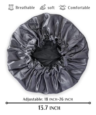 Raydior Silk Bonnet: Reversible Double Satin Layers Sleep Cap with Hairbrush | Adjustable, Gray Color | Silk Bonnet for Hair Protection - Buy Online on GoSupps.com