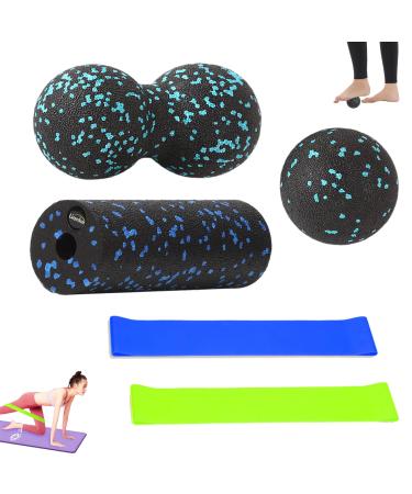 5 pieces of hand -free massage ball set fascia ball with fascia roll and stretch bands small trigger point release lacrosse ball fascia ball for muscle pain