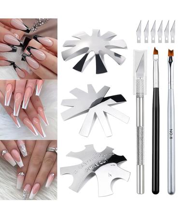 French Cutter for Nails  Lokyango 3pcs French Tip Cutter Edge Trimmer Easy Smile Line Acrylic V Cut Nail with 2pcs Brush  1pcs Cutting Knife  5 Spare Blades 7 Piece Set (A)