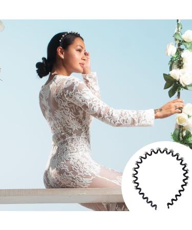 Faux Pearl and Rhinestone Headband Wavy Plastic Hairband Stretchy Beaded Hair Hoops for Women Girls Hair Styling Accessories - Buy Online on GoSupps.com