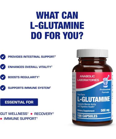 Free Form L-Glutamine Supplement - Clinical L Glutamine Capsules 500mg for Gut Health and Immune Support - Powerful Amino Acid Glutathione Precursor - Non-GMO & Made in The USA - 100 Servings - Buy Online on GoSupps.com