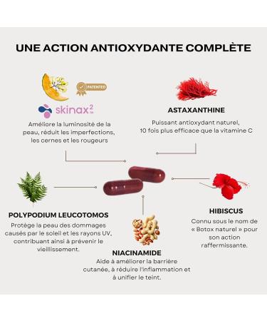 Astaxanthine Antioxydant pour Taches Pigmentaires + Teint Irr gulier + Cernes + Rougeurs - Nutricosm tique avec SkinAx + Polypodium Leucotomos + Hibiscus + Niacinamide + Vitamine C 60 G lules - Buy Online on GoSupps.com