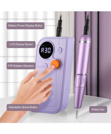 Portable Rechargeable Nail Drill Kit - 30000 RPM Cordless Efile Machine Set for Acrylic Nails Manicure Pedicure - Purple - Buy Online on GoSupps.com