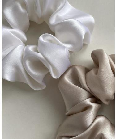 Set of 3 Large 6A Mulberry Silk Scrunchies in Satin Bag - Champagne, Black, White - Buy Online on GoSupps.com