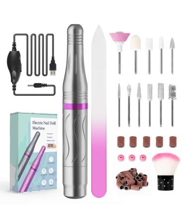 PTUI Portable Electric Nail Drill, Nail Grinder for Acrylic Nails, Gel Nails, Manicure Pedicure Tools with 11 Bits and 60 Sanding Bands for Shaping, Polishing, Removing, Home and Salon Use, Gray