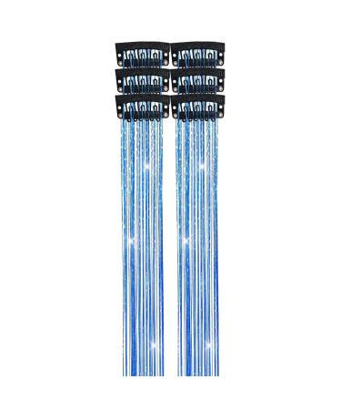 6 Hair Tinsel 19.7Inch Shiny Clip In Hair Tinsel Kit Colorful Fairy Glitter Tinsel Hair Extensions Clip Smooth For Women Girls Kids Lake Blue