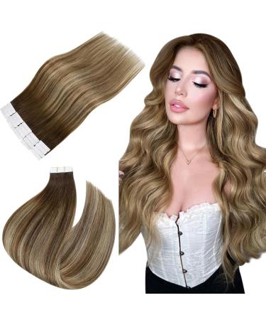 Easyouth Remy Tape Extensions Real Hair Balayage Tape Extensions Mittelbraun Mix Honey Blond and Medium Brown Tape on Real Hair Extensions Remy Human Hair 50g 4/27/4 60 cm 1-3 #4/27/4 (4/24/4)