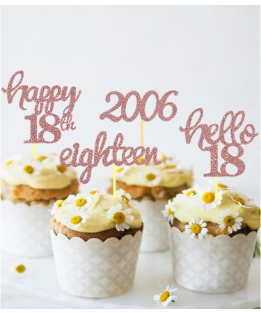 24-Piece Rose Gold 18th Birthday Cupcake Topper Set | Glitter Party Decorations for Boys | 2006 Themed Cake Decor - Buy Online on GoSupps.com