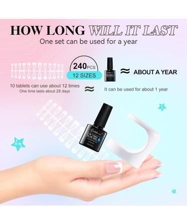 Gelike EC Gel Nail Extension Kit - Short Coffin Gel Tips Set with Nail Glue & UV Lamp - 240PCS Full Cover Soft Gel Tips for Nail Art - Buy Online on GoSupps.com