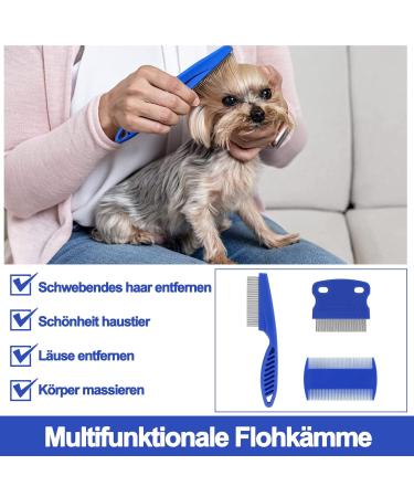 3-Piece Stainless Steel Flea & Lice Comb Set for Dogs & Cats | Pet Care Tools for Effective Tear Stain Removal - Blue - Buy Online on GoSupps.com