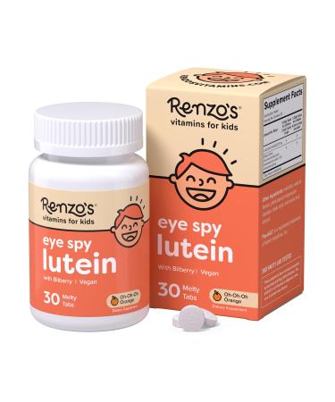 Renzo's Eye Spy Lutein with Bilberry Extract Dissolvable Kids Vitamins for Eye Health Sugar-Free Supplements 30 Orange-Flavored Melty Tabs