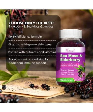 2 Pack Elderberry Gummies with Sea Moss, Extra Strength Elderberry with Vitamin C, Zinc for Immune Support for Adults, Kids, Women & Men, Blueberry Flavor 120Cts 60 Count (Pack of 2) - Buy Online on GoSupps.com