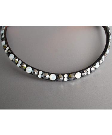Happiness Horses Headband - Silver & White Glitter Rhinestone Curved Strap | COB Dark Brown Leather - Buy Online on GoSupps.com