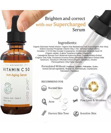 Voila pure VITAMIN C SERUM for Face with Hyaluronic Acid - Anti-Ageing Vitamin C Face Serum - Vit C with 5% Pure Hyaluronic Acid Serum for Face - For Age Spots Fine Lines Wrinkles 60ml - Buy Online on GoSupps.com