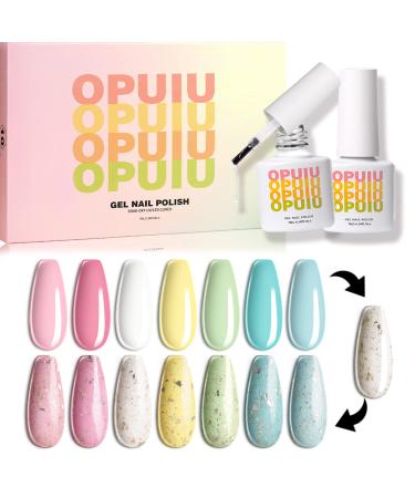 OPUIU Pink White Green Glitter Gel Nail Polish Set 10 Bottles, 8 colors Gel polish Set Plus Base Coat and Glitter Top Coat, UV LED Soak Off Gel Nail, Salon Quality Diy at Home CT02